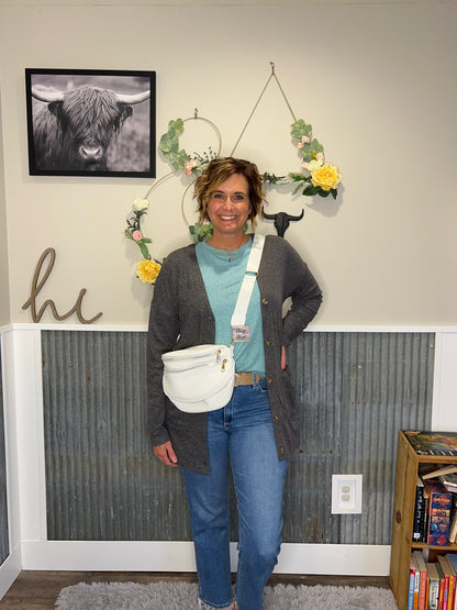 Grey Pocketed Button Front Cardigan; S-2XL PLUS