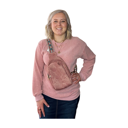 Pink Ribbed Sweatshirt • S-2XL PLUS