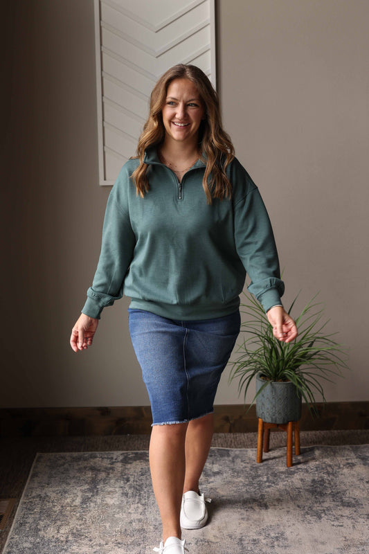 Jade Scuba Quarter Zip Pullover Sweatshirt