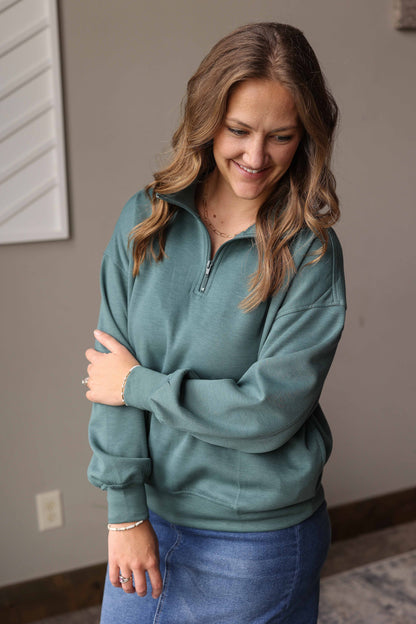 Jade Scuba Quarter Zip Pullover Sweatshirt