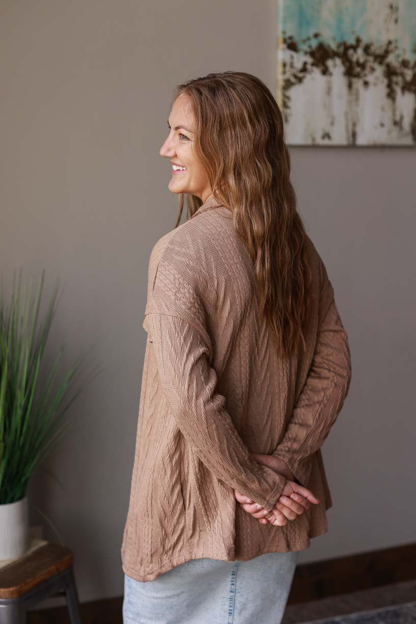 Khaki Oversize Textured Knit Button Front Boutique Shirt for Women Classy Closet Online Modest Fashion Boutique
