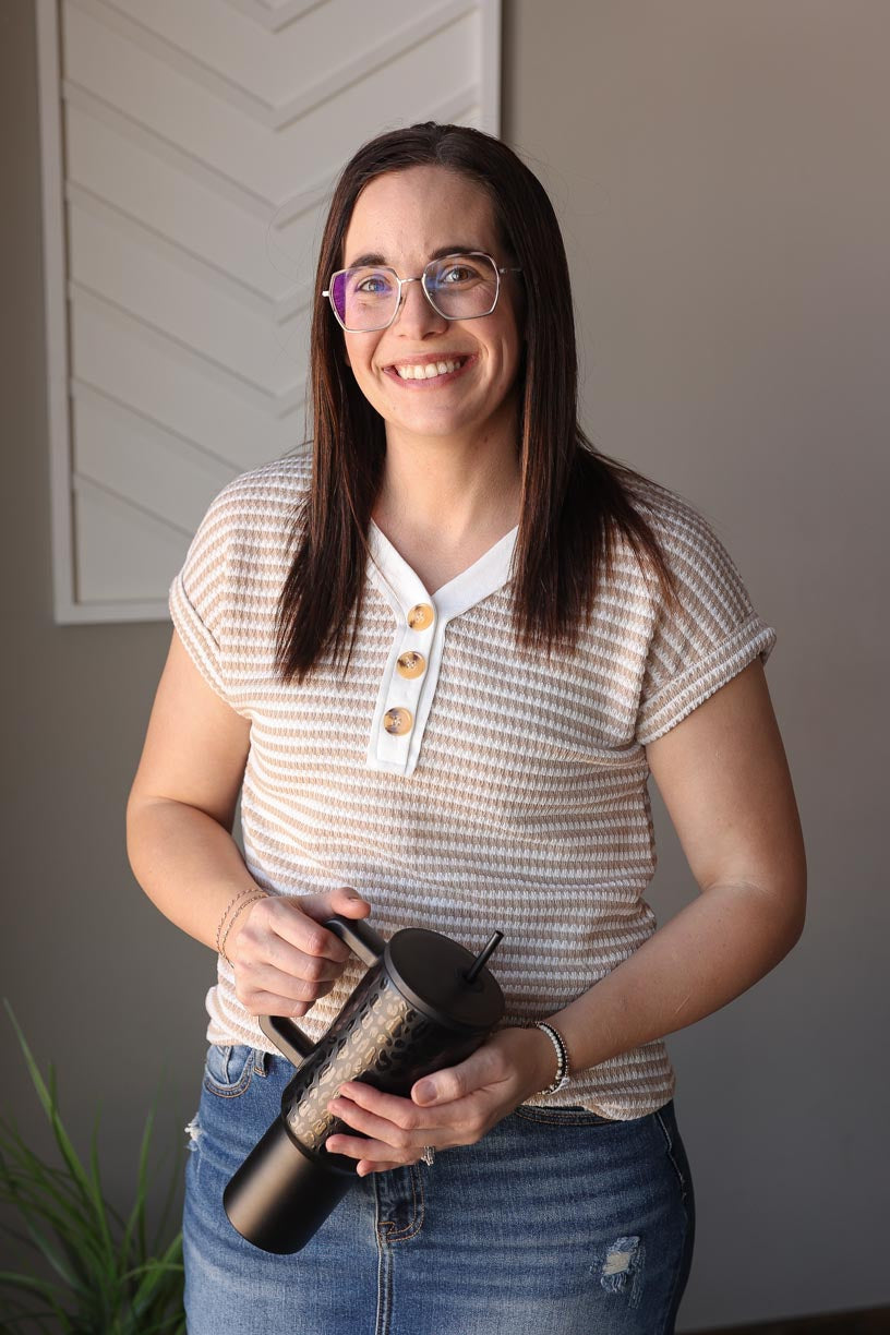Khaki Stripe Button V-Neck Top