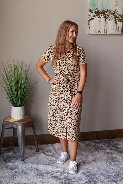 This Leopard Midi Dress is the perfect outfit for any occasion. Its lightweight material ensures comfort while its classy and chic style makes it a must-have piece for a trendy casual look or for a dressy church, wedding or event look with the addition of heels.