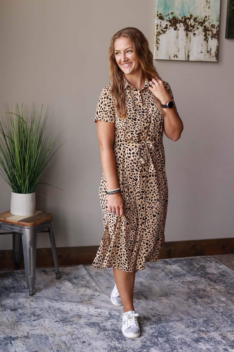 This Leopard Midi Dress is the perfect outfit for any occasion. Its lightweight material ensures comfort while its classy and chic style makes it a must-have piece for a trendy casual look or for a dressy church, wedding or event look with the addition of heels.