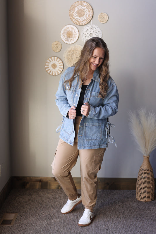 Khaki High Waist Cargo Joggers