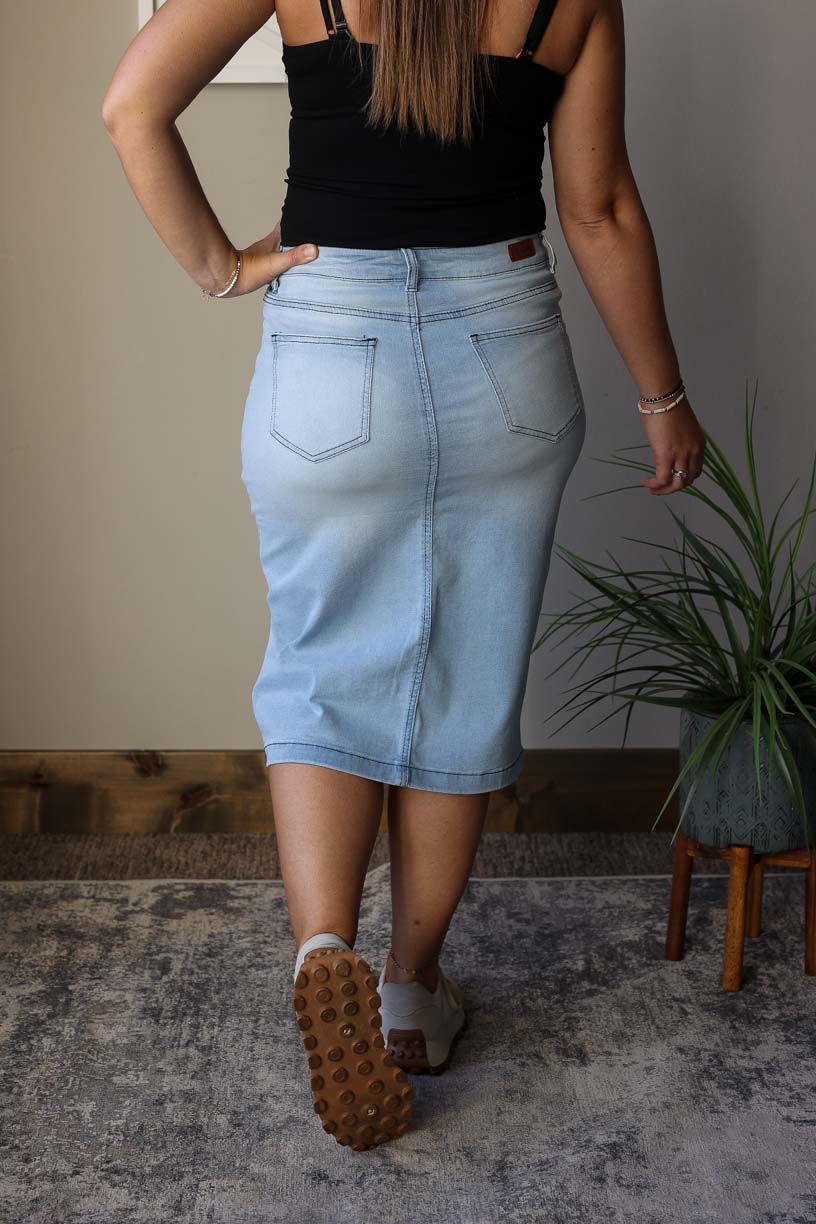 Abby Light Wash Distressed Denim Skirt