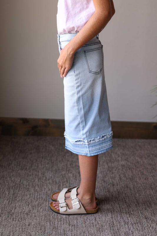 GIRLS Light Wash Stretch Denim Skirt with Adjustable Waist