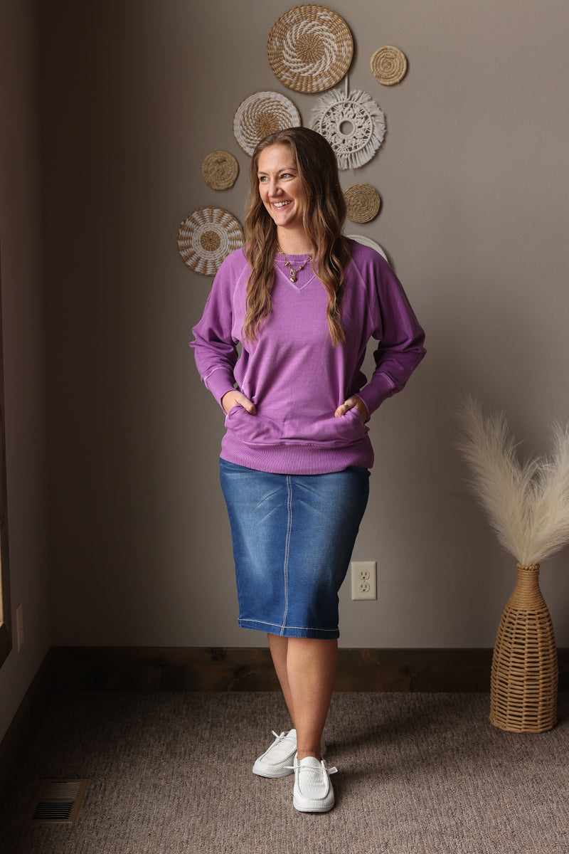 Light Plum Pigment Dyed French Terry Pullover With Pockets