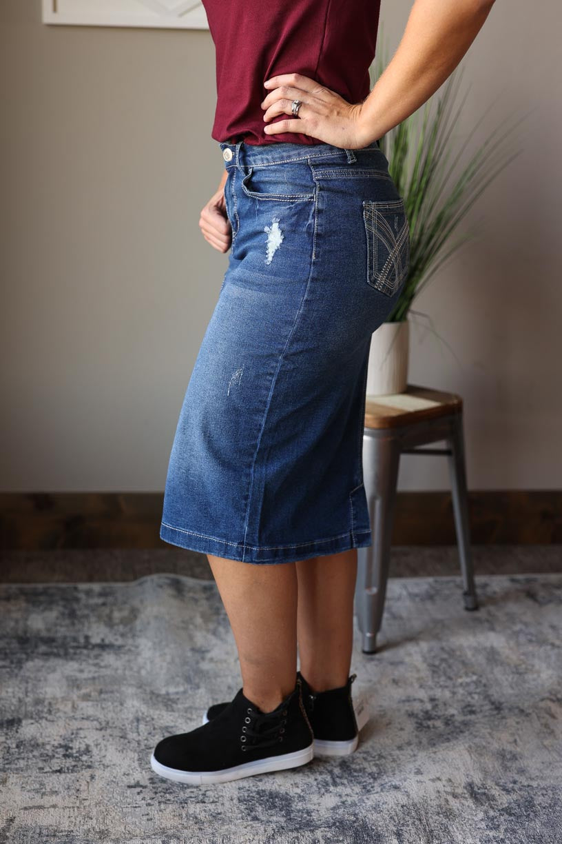 Lily White Stitching Denim Skirt