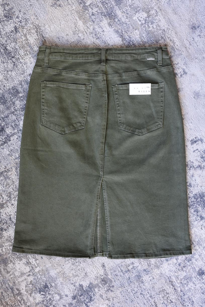 Moss Green Brown RISEN Denim Skirt • 1X(10/12) - 3X(14/16) PLUS