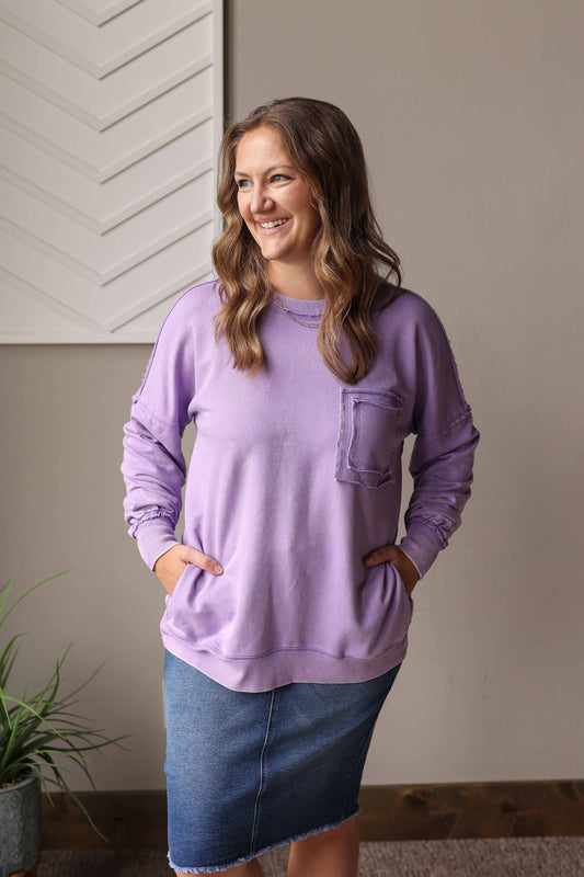 Lavendar Acid Wash Crewneck Sweatshirt: S-XL PLUS