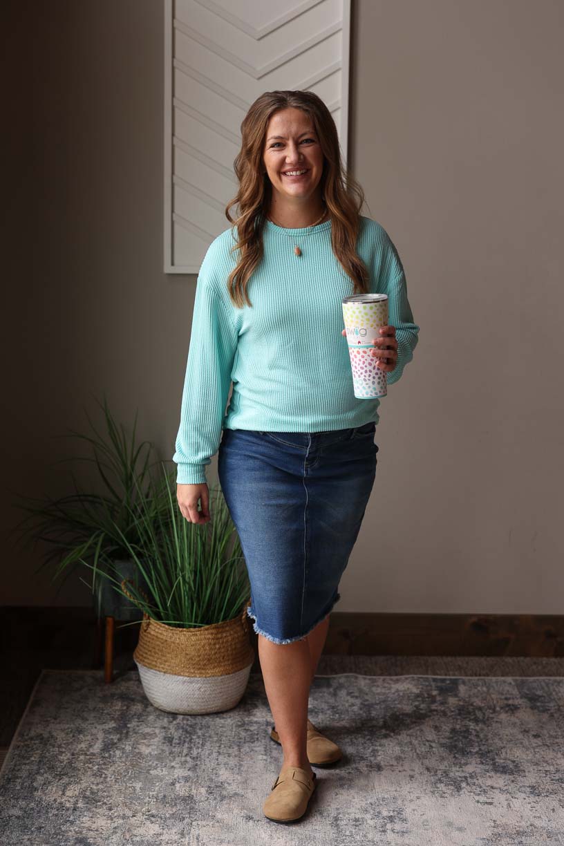 Ocean Blue Corded Top, S-2XL PLUS