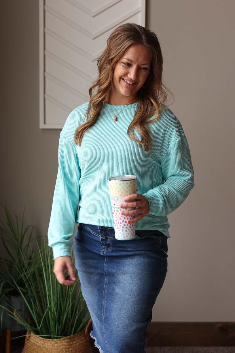 Ocean Blue Corded Top, S-2XL PLUS