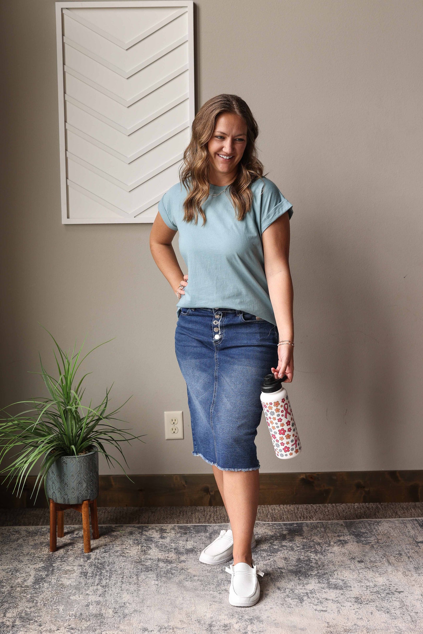 Blue Grey Crewneck Rolled Sleeve Tee
