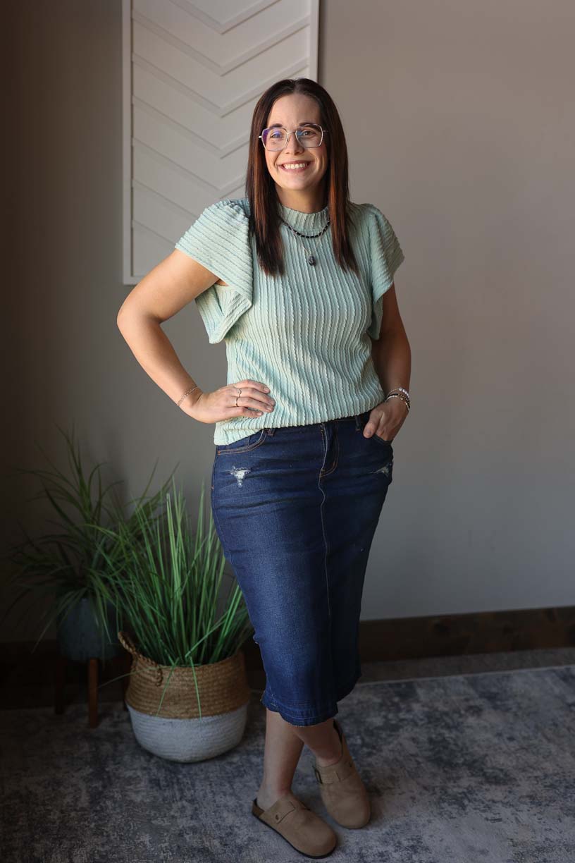 Sage Textured Flutter Sleeve Top