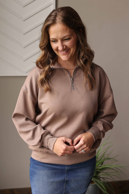 Brown Scuba Quarter Zip Pullover Sweatshirt