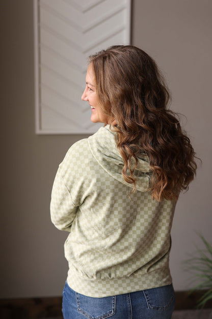Mint Checkered Kangaroo Pocket Hoodie