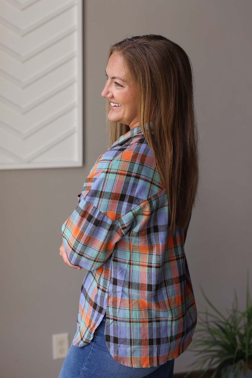 Orange Plaid Loose Fit Button Up Shirt • S-2XL PLUS