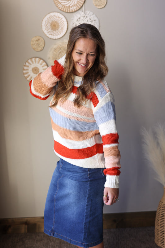 Multi Pink Stripe Crewneck Sweater
