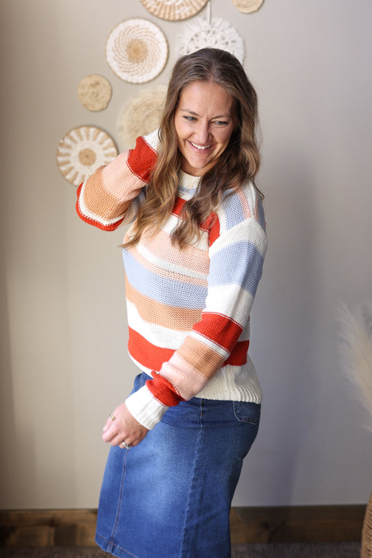 Multi Pink Stripe Crewneck Sweater