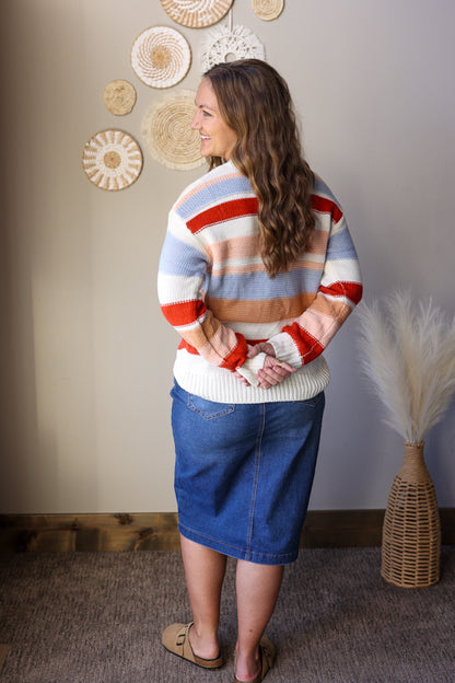 Multi Pink Stripe Crewneck Sweater