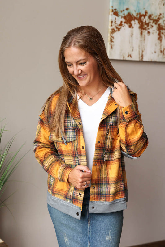 Feel cozy and stylish with the Pumpkin Patch Plaid Fray Jacket! This unique jacket is the perfect way to show off your trendy, edgy style with its mixed casual vibe. Fall Outfits at Classy Closet Women's Boutique Near Me