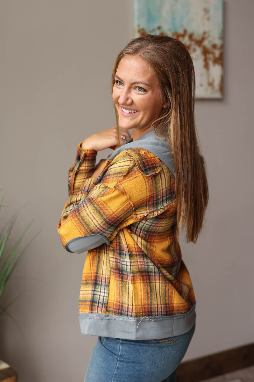 Feel cozy and stylish with the Pumpkin Patch Plaid Fray Jacket! This unique jacket is the perfect way to show off your trendy, edgy style with its mixed casual vibe. Fall Outfits at Classy Closet Women's Boutique Near Me