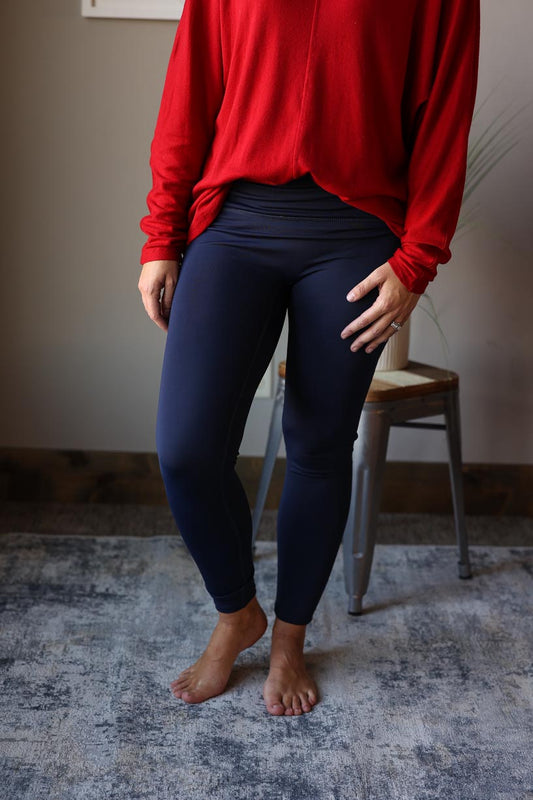 Navy Full Length High Waist Athletic Leggings are designed for comfortable performance wear.  Classy CLoset Online Women's Boutique for Modest Fashion and Casual Mom Style