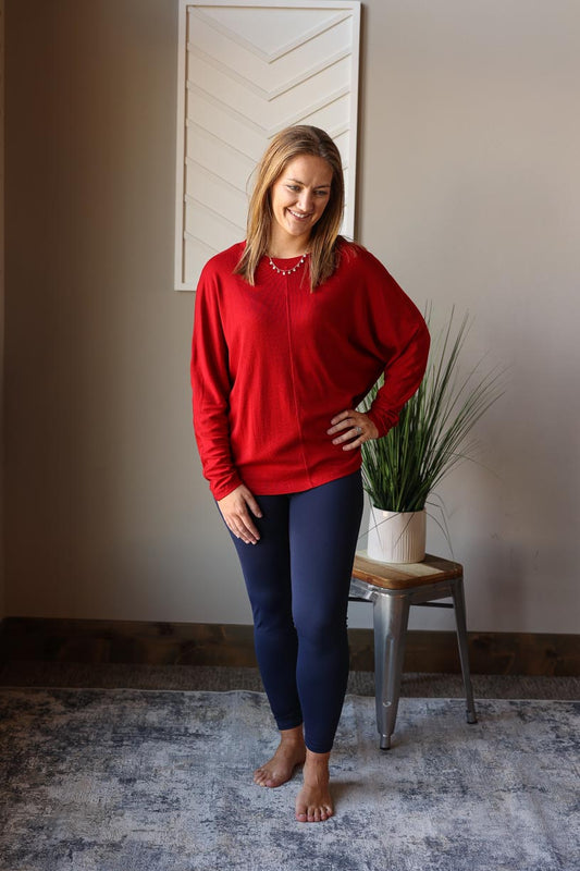 Red Patchwork Long Sleeve Top • S, 2XL PLUS