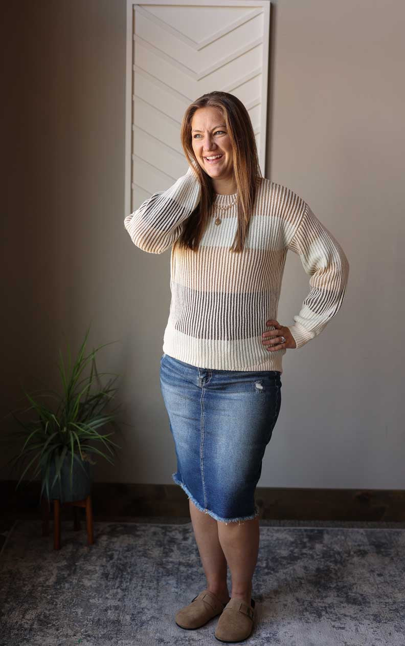 Neutral Colorblock Textured Sweater: Lg