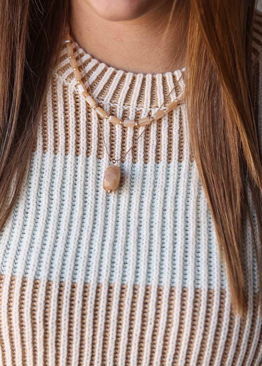Neutral Colorblock Textured Sweater: Lg