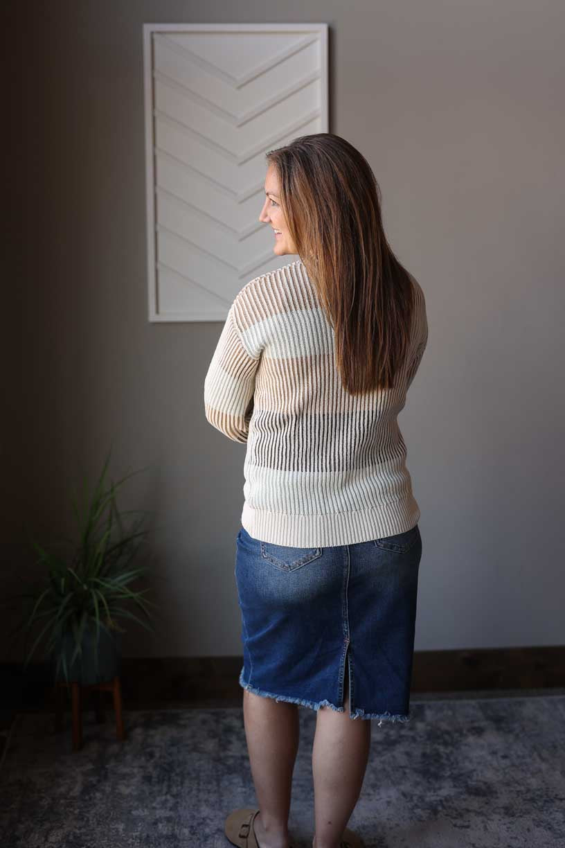 Neutral Colorblock Textured Sweater: Lg