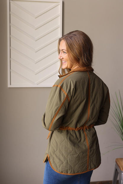 Olive Quilted Drawstring Jacket • S or M
