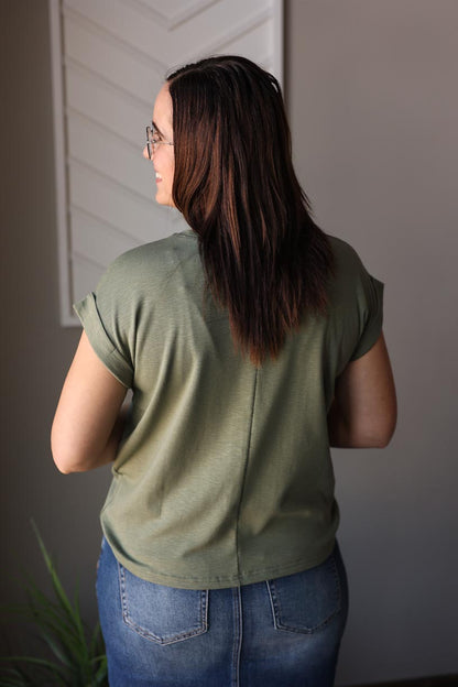Lt. Olive Cotton Rolled Sleeve Tee