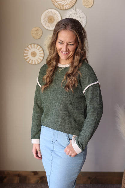 Olive Contrast Trim Sweater Top