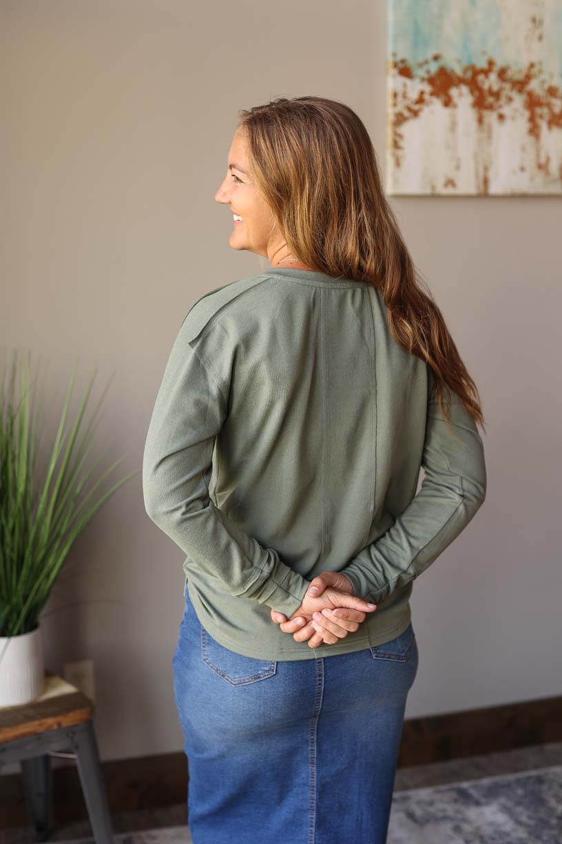 Olive Green Button Henley Long Sleeve Top | Cute, Comfy, Casual Style