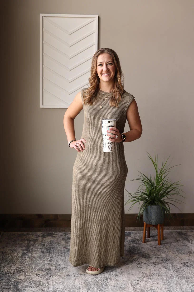 Jungle Green Waffle Sleeveless Maxi Dress Classy Closet Modest Clothing Small Jungle Green Waffle Sleeveless Maxi Dress Classy Closet Modest Clothing Small