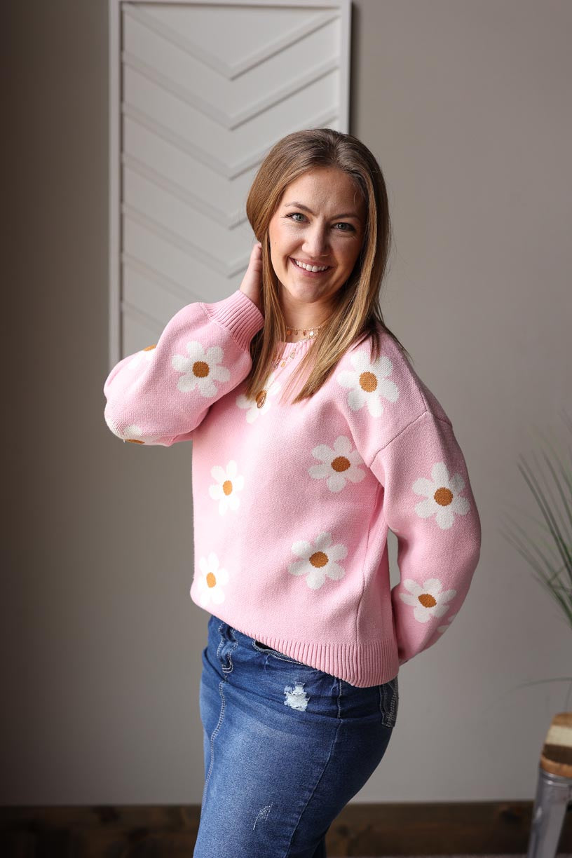 Stay fashionable and cozy in our Pink Floral Sweater. Perfect for any occasion, this sweater features a fun spring floral pattern that will brighten up your wardrobe. From work to date nights, it's the perfect addition for the colder weather months. Classy Closet Online Boutique for Cute Trendy Winter Spring Outfits for Modest Dressing