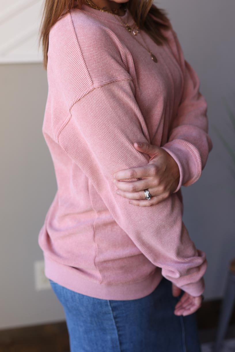Pink Ribbed Sweatshirt • S-2XL PLUS