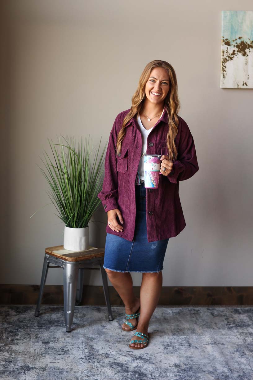Eggplant Corduroy Button Up Shacket • S-L
