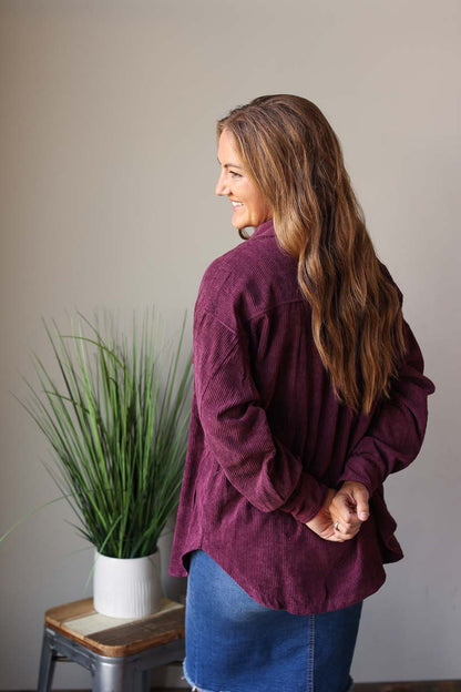 Eggplant Corduroy Button Up Shacket • S-L