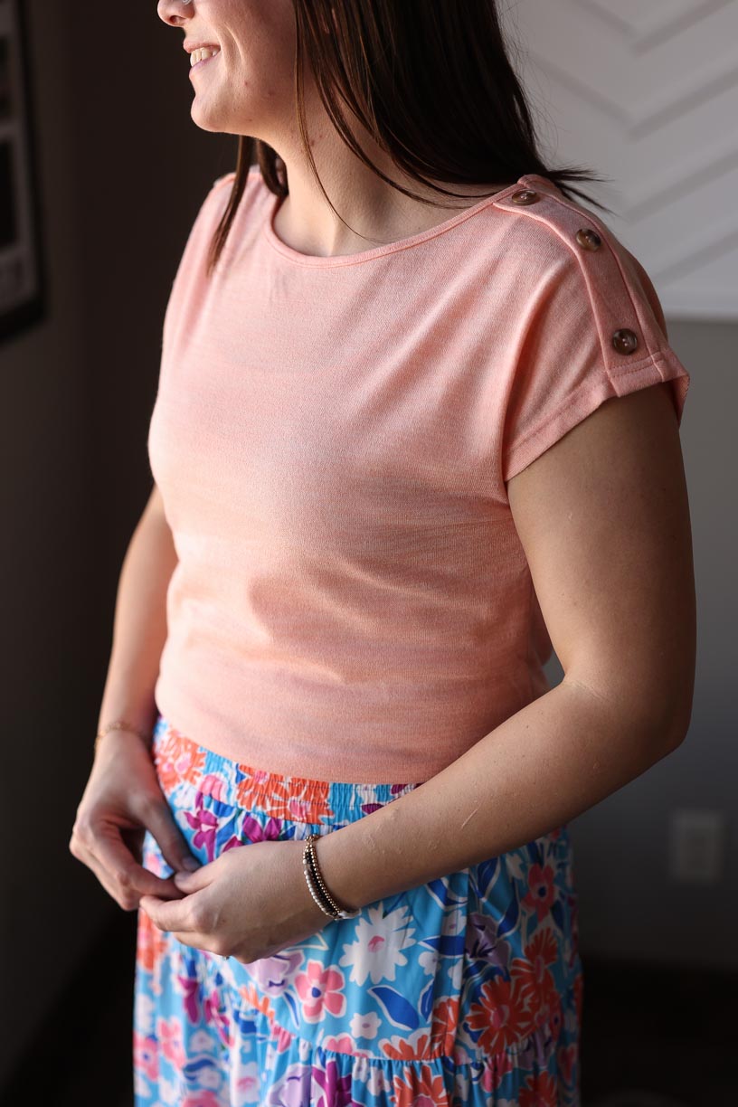 Coral Button Detail Tee
