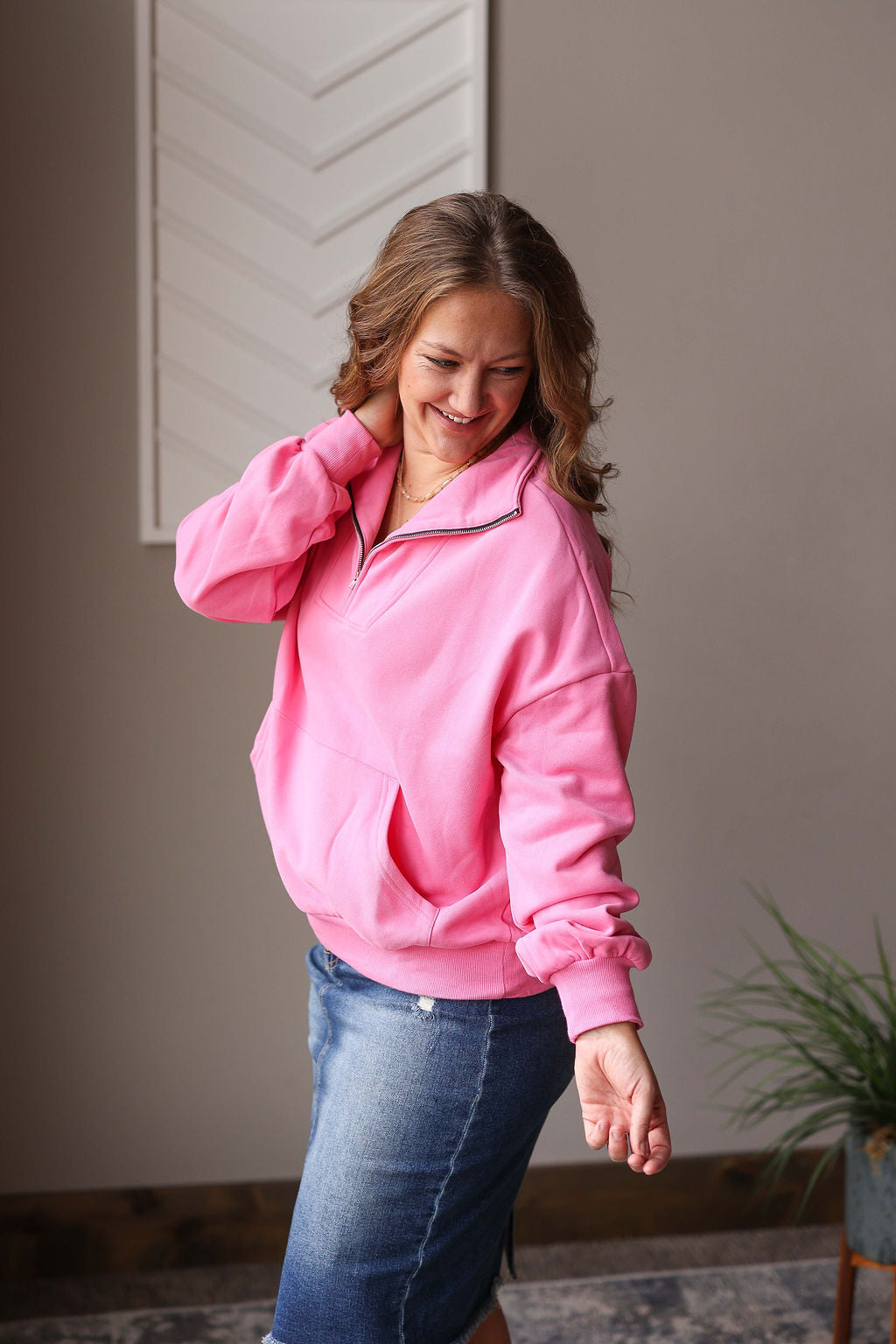 Bonbon Quarter Zip Kangaroo Pocket Sweatshirt, S-2XL PLUS