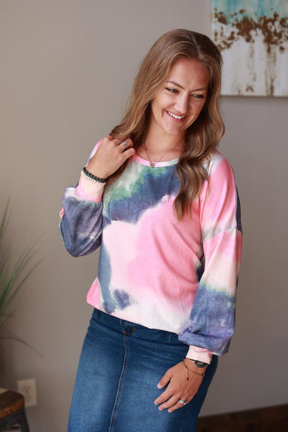Multicolor Tie Dye Long Sleeve Top | Cute, Comfy, Casual Style at Classy Closet Online Boutique Near Me for Women's Modest Fashion