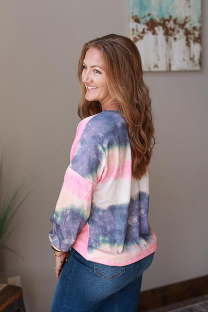 Multicolor Tie Dye Long Sleeve Top | Cute, Comfy, Casual Style at Classy Closet Online Boutique Near Me for Women's Modest Fashion