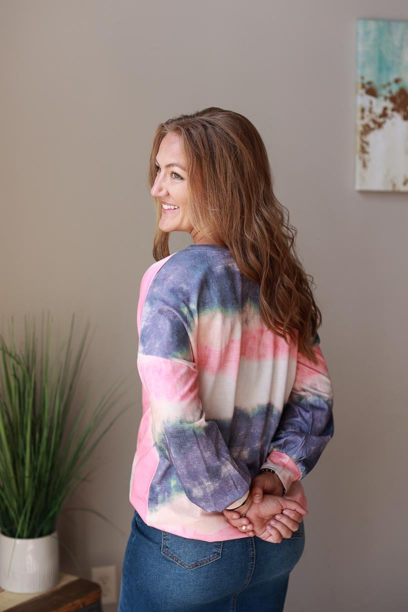 Multicolor Tie Dye Long Sleeve Top | Cute, Comfy, Casual Style at Classy Closet Online Boutique Near Me for Women's Modest Fashion
