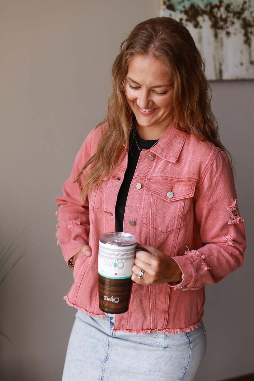 Look On The Bright Side Denim Shacket in Pink