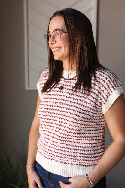 Brick Red Stripe Ribbed Sweater