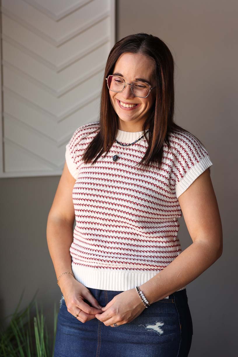 Brick Red Stripe Ribbed Sweater
