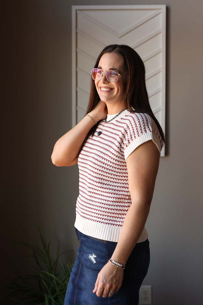 Brick Red Stripe Ribbed Sweater